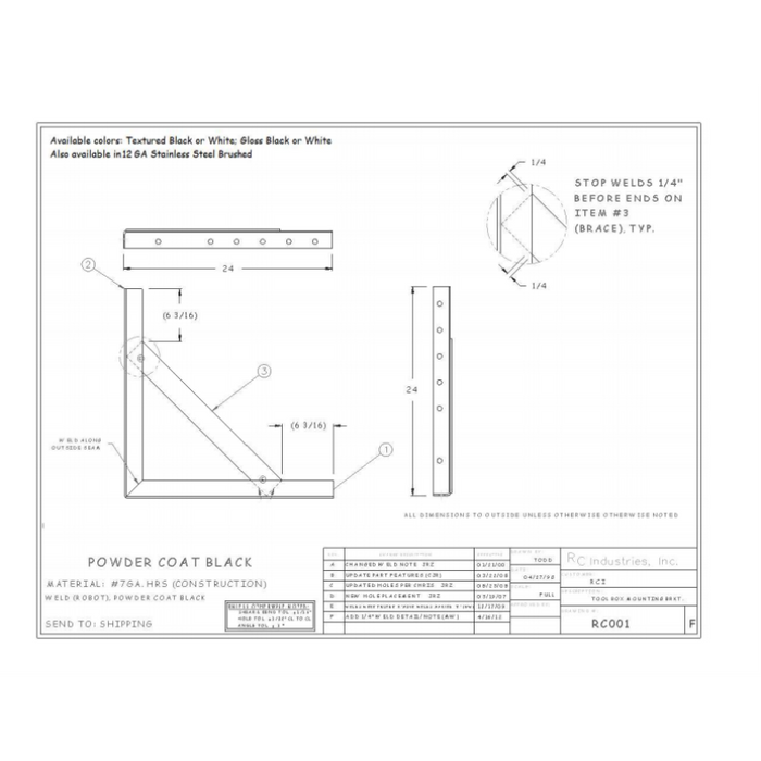 RC Industries Underbody Tool Box Mounting Bracket Black (Sold Individually) RC001