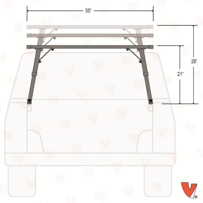 Vantech RAM 1500 / 2500 / 3500 2012-On (Ram Box Model Only) Black Aluminum 55" Ladder Rack System Factory Track Model P3510B
