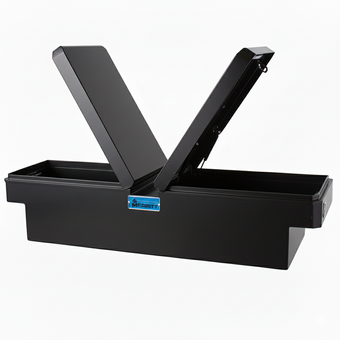 Merritt Gull Wing Crossover Tool Box Standard Depth Smooth Aluminum Satin Black 14"H x 20"D x 60"L Mid Size Trucks Model 710713-224