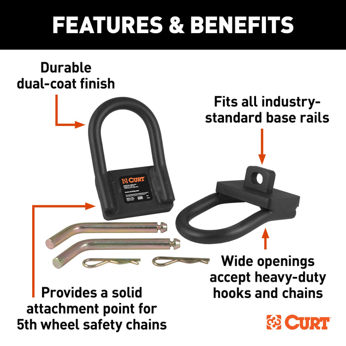 CURT 5th Wheel Trailer Hitch Safety Chain Anchors, Fits Industry-Standard Rails Model 16000