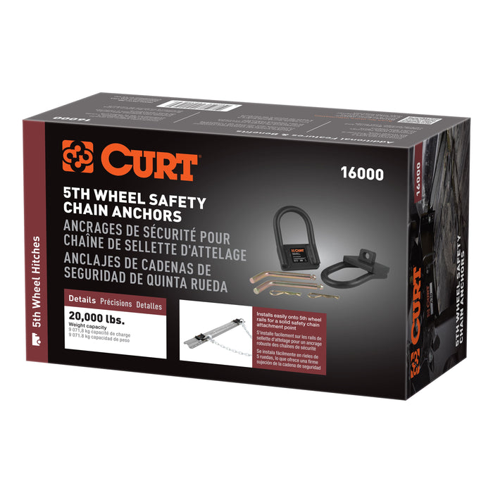 CURT 5th Wheel Trailer Hitch Safety Chain Anchors, Fits Industry-Standard Rails Model 16000