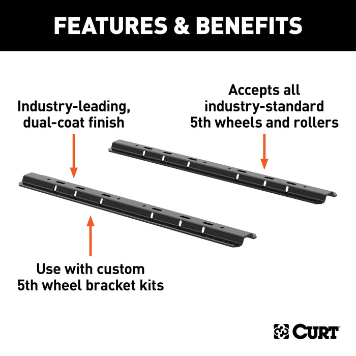 CURT Industry-Standard 5th Wheel Hitch Rails, Carbide Black, 25,000 Pounds Model 16204