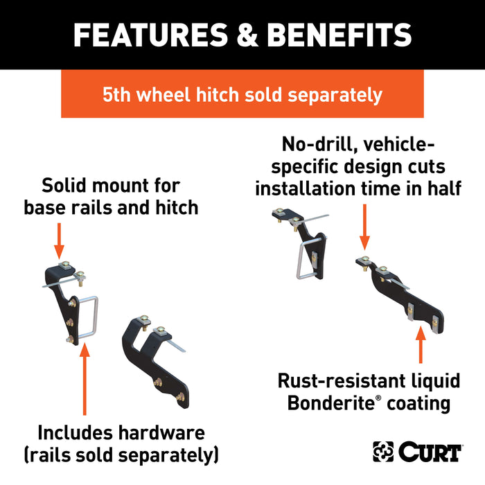 CURT 16307 5th Wheel Brackets For Ram 1500 - Rust-Resistant Hitch Mounting Kit