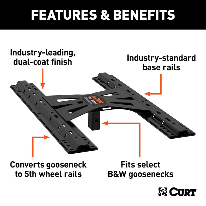 CURT X5 Gooseneck to 5th Wheel Adapter for B& W Hitches, Industry-Standard Base Rails, 20,000 lbs Model 16310