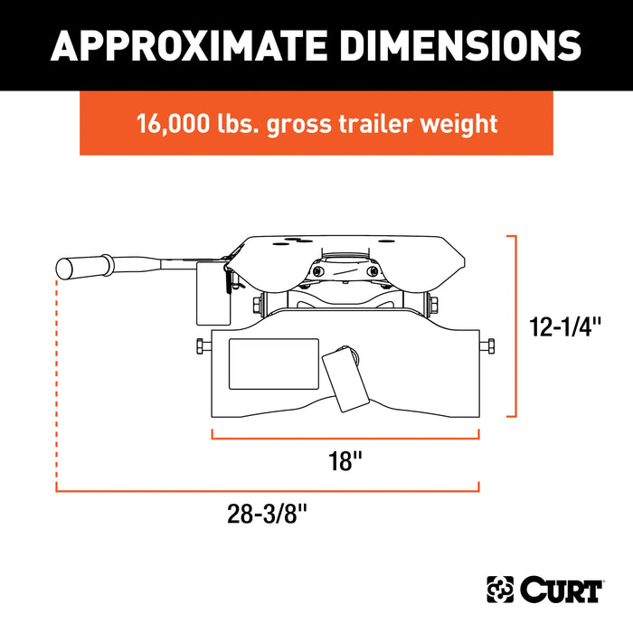 CURT A16 5th Wheel Hitch Head Only, Legs or Roller Required, 16,000 lbs Model 16520