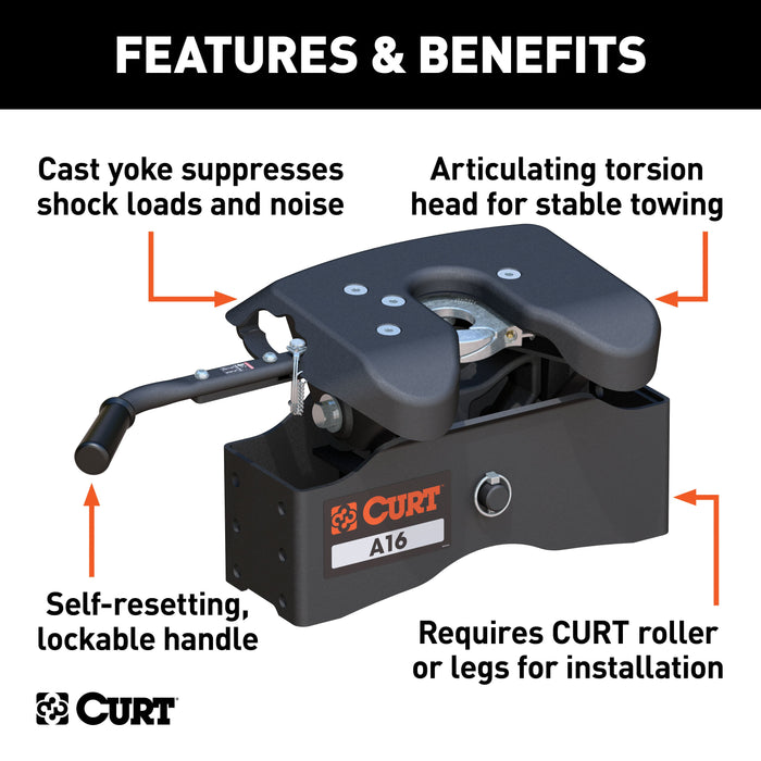 CURT A16 5th Wheel Hitch Head Only, Legs or Roller Required, 16,000 lbs Model 16520