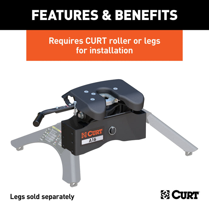 CURT A16 5th Wheel Hitch Head Only, Legs or Roller Required, 16,000 lbs Model 16520