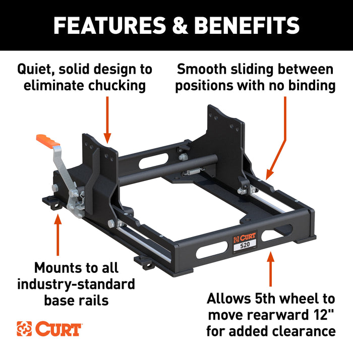 CURT S20 Sliding 5th Wheel Hitch for Short Bed Trucks, 20,000 lbs (Head Required) Model 16564