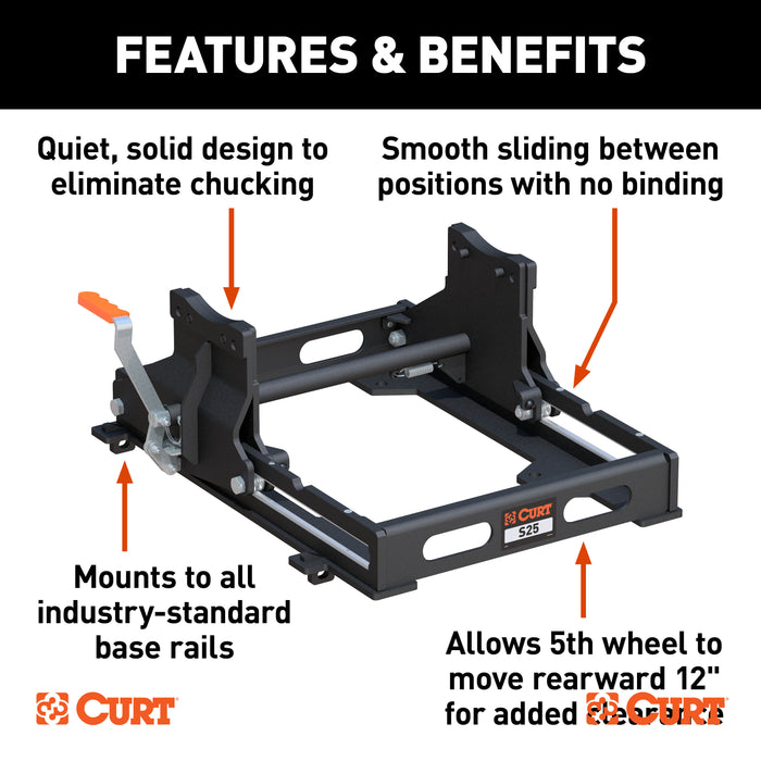 CURT S25 Sliding 5th Wheel Hitch for Short Bed Trucks, 25,000 lbs (Head Required) Model 16574