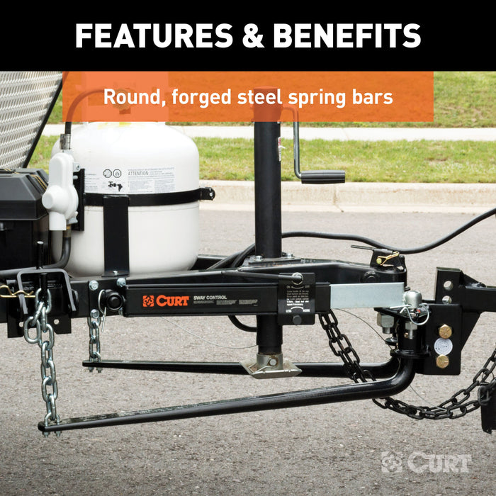 CURT Round Bar Weight Distribution Hitch with Integrated Lubrication and Sway Control, Up to 14K, 2-In Shank, 2-5/16-Inch Ball Model 17063