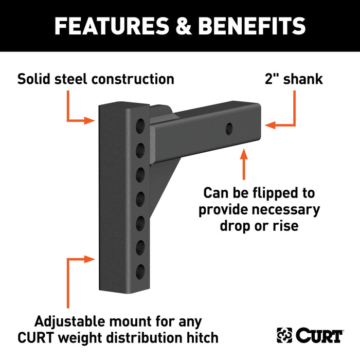 CURT Replacement Weight Distribution Hitch Shank, 2-Inch Receiver, 2-In Drop, 6-Inch Rise Model 17100