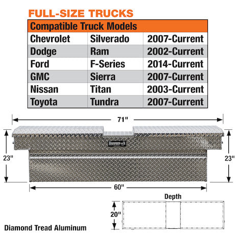 Buyers Products 23x20x71 Inch Diamond Tread Aluminum Gull Wing Truck Box - Lower Half 16x20x60 1710413