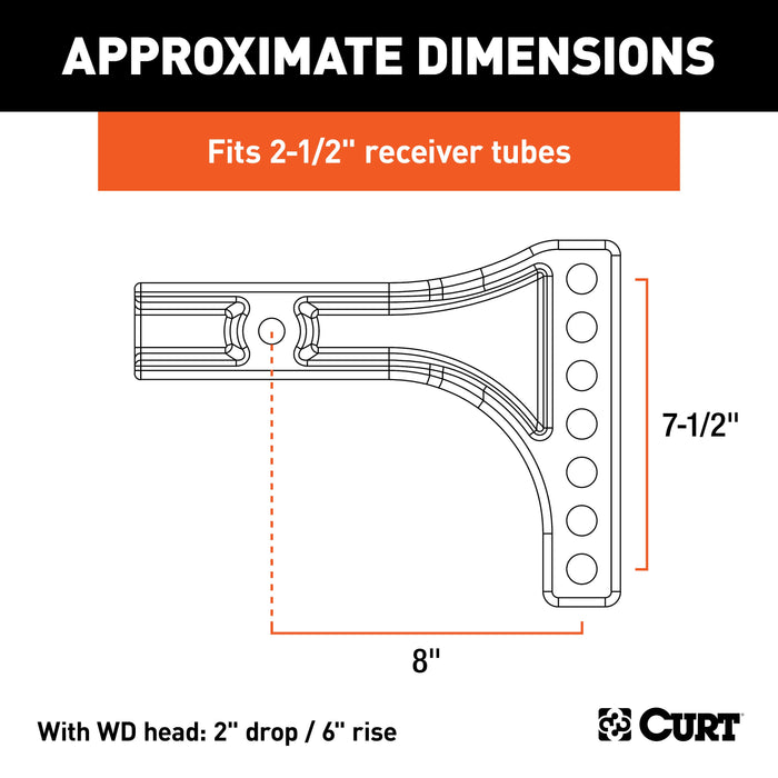 CURT Replacement Weight Distribution Hitch Shank, 2-1/2-Inch Receiver, 2-Inch Drop, 6-Inch Rise Model 17131