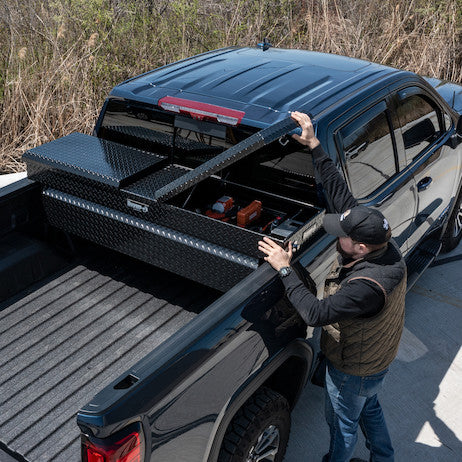 Buyers Products 23x20x71 Inch Gloss Black Diamond Tread Aluminum Gull Wing Truck Box - Lower Half 16x20x60 Model 1720413