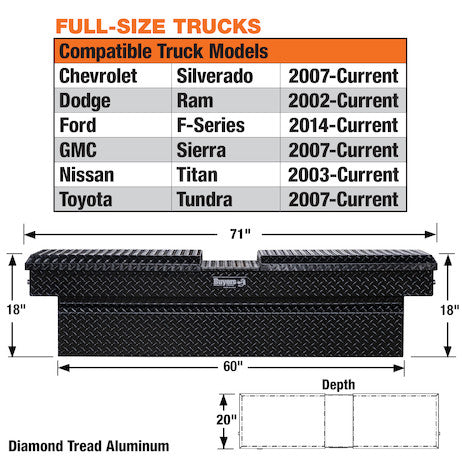 Buyers Products 18x20x71 Inch Gloss Black Diamond Tread Aluminum Gull Wing Truck Box - Lower Half 11x20x60 1720410