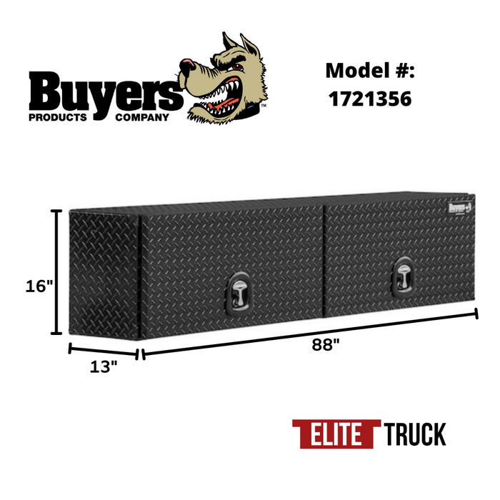 Buyers Products 16x13x88 Gloss Black Diamond Tread Aluminum Top Mount Truck Box with Flip-Up Door 1721356