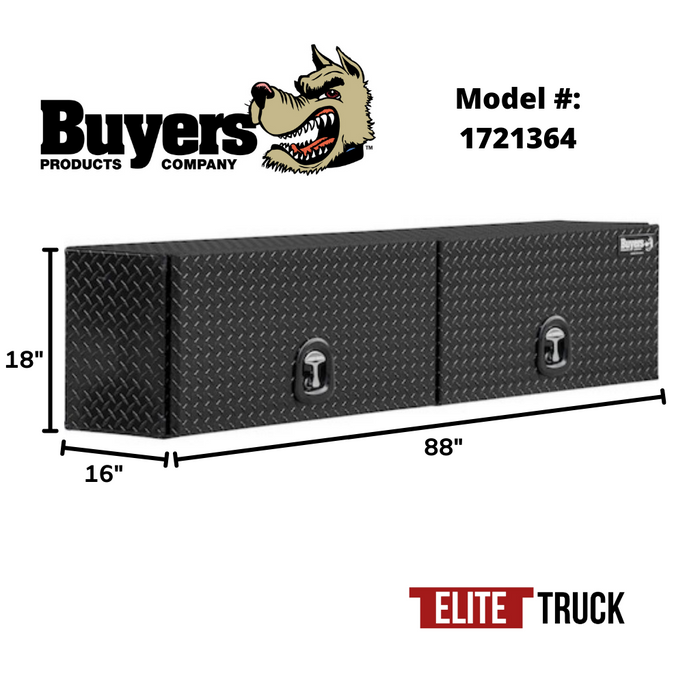 Buyers Products 18x16x88 Gloss Black Diamond Tread Aluminum Top Mount Truck Box with Flip-Up Door 1721364