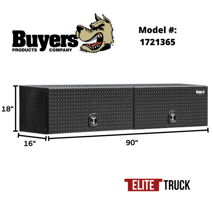 Buyers Products 18x16x90 Gloss Black Diamond Tread Aluminum Top Mount Truck Box with Flip-Up Door 1721365