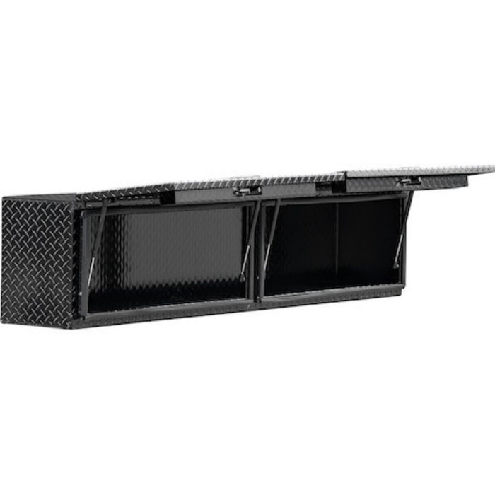 Buyers Products 18x16x90 Gloss Black Diamond Tread Aluminum Top Mount Truck Box with Flip-Up Door 1721365