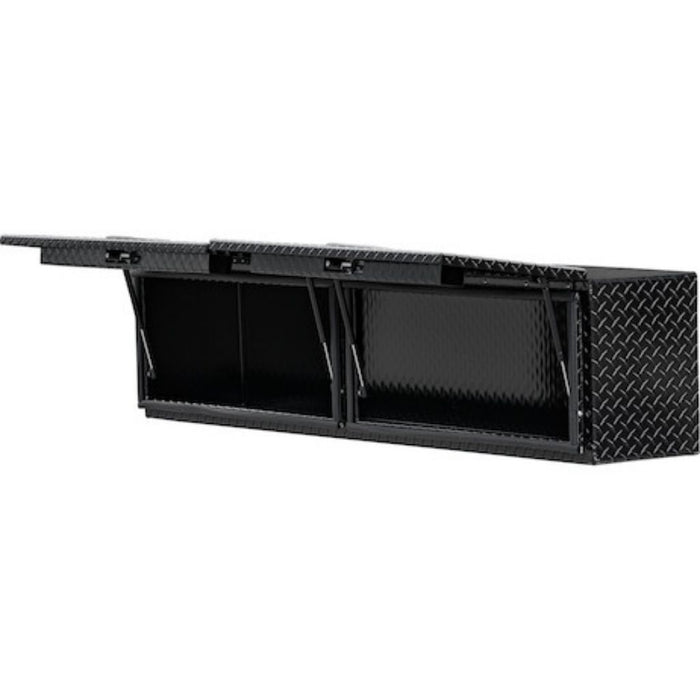 Buyers Products 18x16x90 Gloss Black Diamond Tread Aluminum Top Mount Truck Box with Flip-Up Door Model 1721365