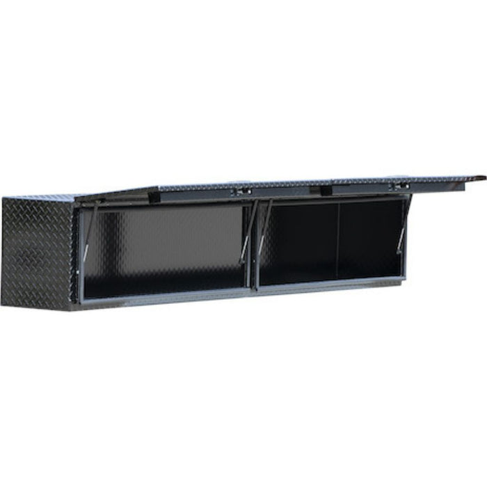 Buyers Products 18x16x90 Gloss Black Diamond Tread Aluminum Top Mount Truck Box with Flip-Up Door 1721365
