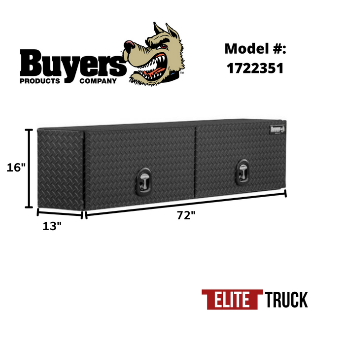 Buyers Products 16x13x72 Textured Matte Black Diamond Tread Aluminum Top Mount Truck Box with Flip-Up Door Model 1722351