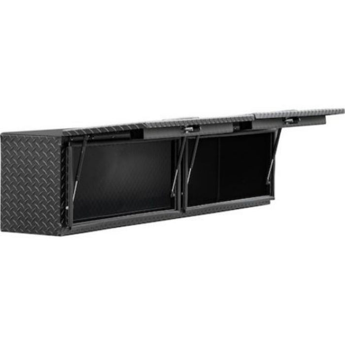 Buyers Products 16x13x72 Textured Matte Black Diamond Tread Aluminum Top Mount Truck Box with Flip-Up Door Model 1722351