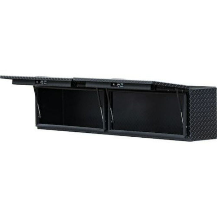 Buyers Products 16x13x72 Textured Matte Black Diamond Tread Aluminum Top Mount Truck Box with Flip-Up Door Model 1722351