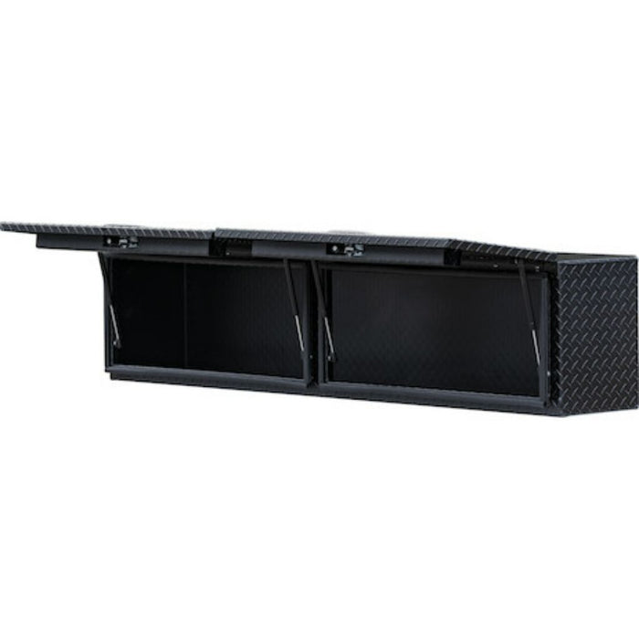 Buyers Products 18x16x90 Textured Matte Black Diamond Tread Aluminum Top Mount Truck Box with Flip-Up Door 1722365