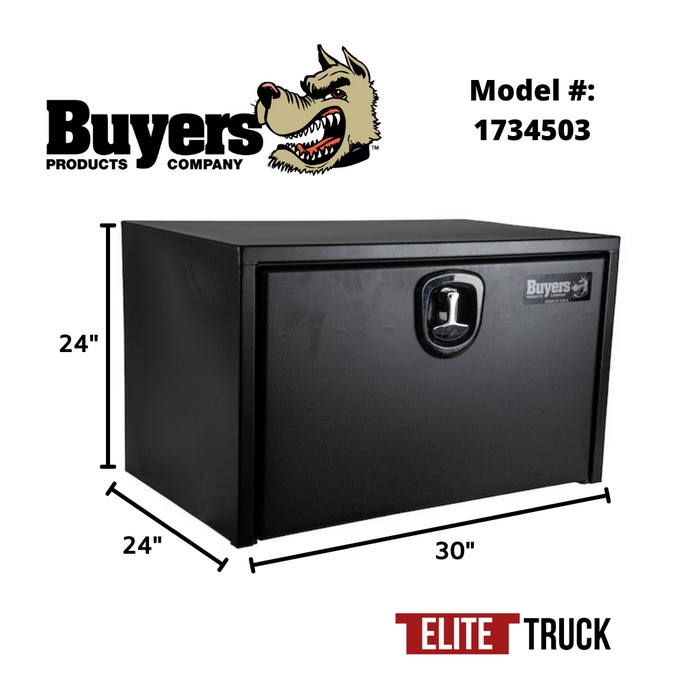 Buyers Products 24x24x30 Inch Textured Matte Black Steel Underbody Truck Box with 3-Point Latch 1734503