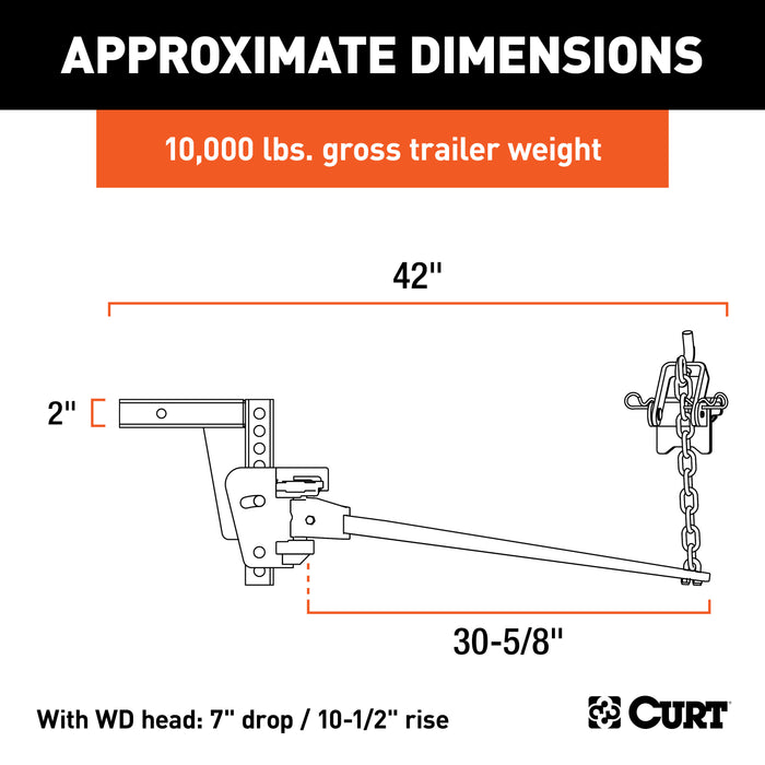 CURT Deep Drop Trunnion Weight Distribution Hitch, Up to 10K, 2-Inch Shank Model 17352