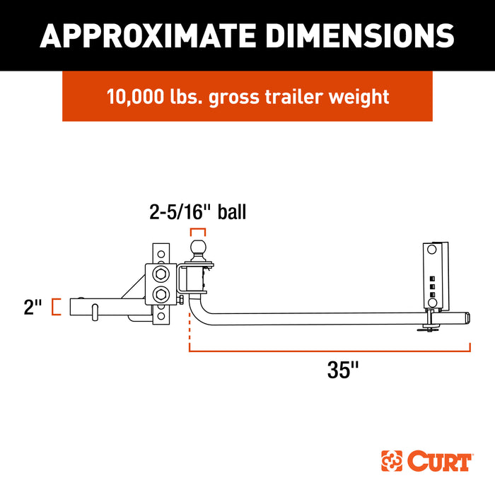 CURT TruTrack 2P Weight Distribution Hitch with 2x Sway Control, Up to 10K, 2-In Shank, 2-5/16-Inch Ball Model 17601