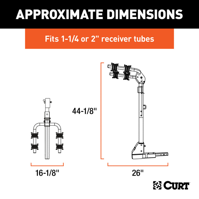 CURT Trailer Hitch Bike Rack Mount, Fits 1-1/4, 2-Inch Receiver, 2 Bicycles Model 18021