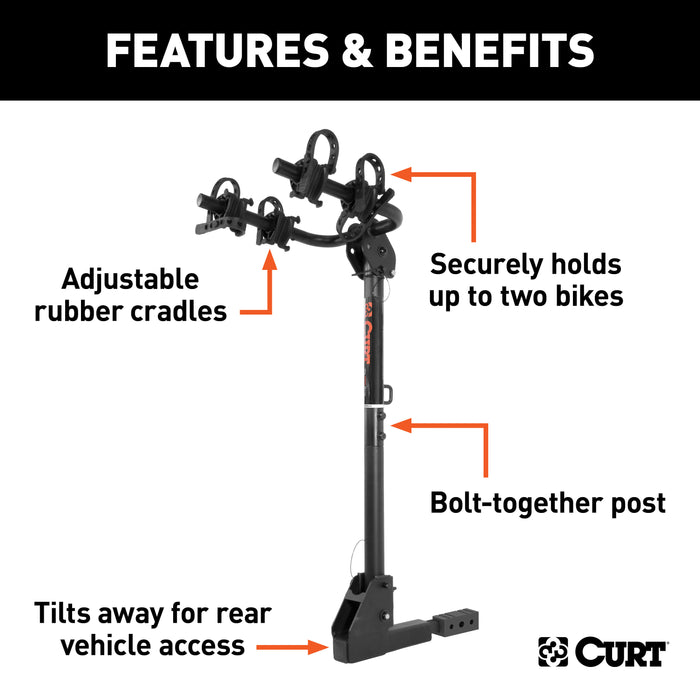 CURT Trailer Hitch Bike Rack Mount, Fits 1-1/4, 2-Inch Receiver, 2 Bicycles Model 18021