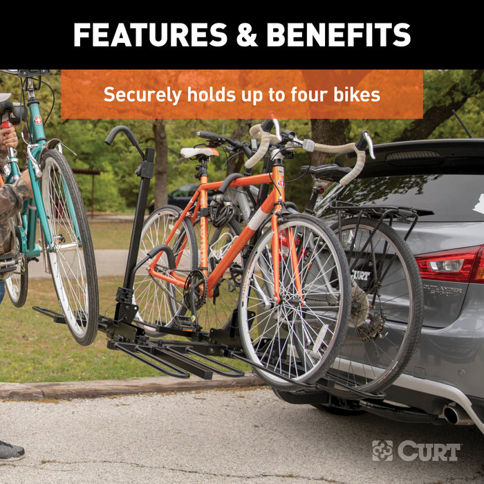 CURT Secure Locking Tray-Style Trailer Hitch Bike Rack Mount, Fits 2-Inch Receiver, 4 Bicycles Model 18087