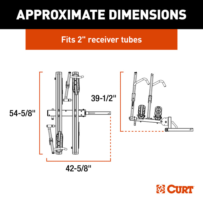 CURT Aluminum Tray-Style Platform Bike Rack Hitch Mount, Fits 2-Inch Receiver, 2 Bicycles Model 18088