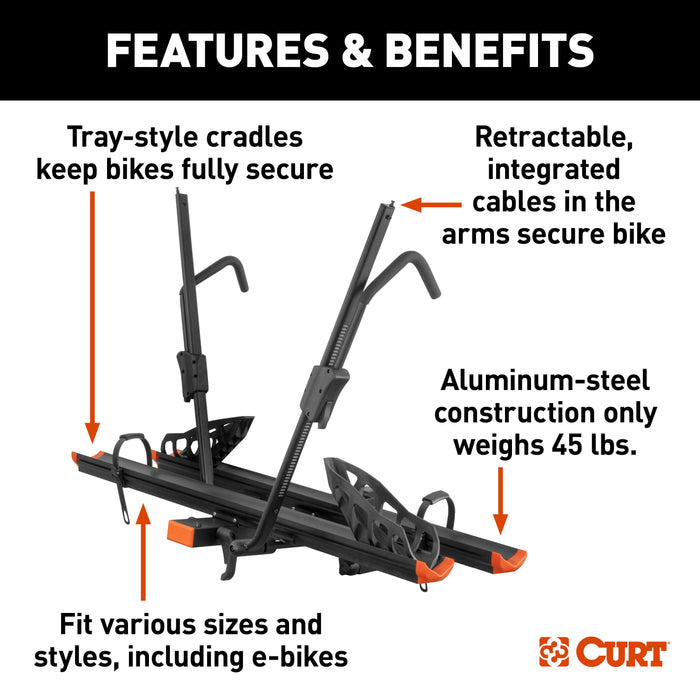 CURT Aluminum Tray-Style Platform Bike Rack Hitch Mount, Fits 2-Inch Receiver, 2 Bicycles Model 18088