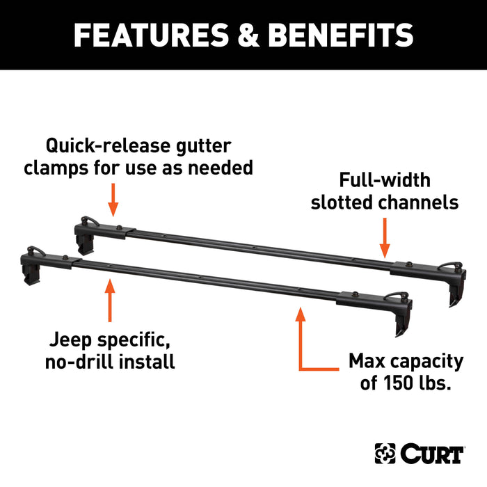 CURT Black Steel Quick-Release Roof Rack Crossbars, Fits Select Jeep Wrangler JK Model 18119