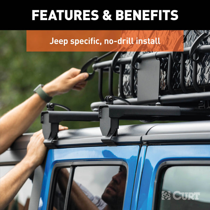 CURT Black Steel Quick-Release Roof Rack Crossbars, Fits Select Jeep Wrangler JL, Gladiator Model 18122