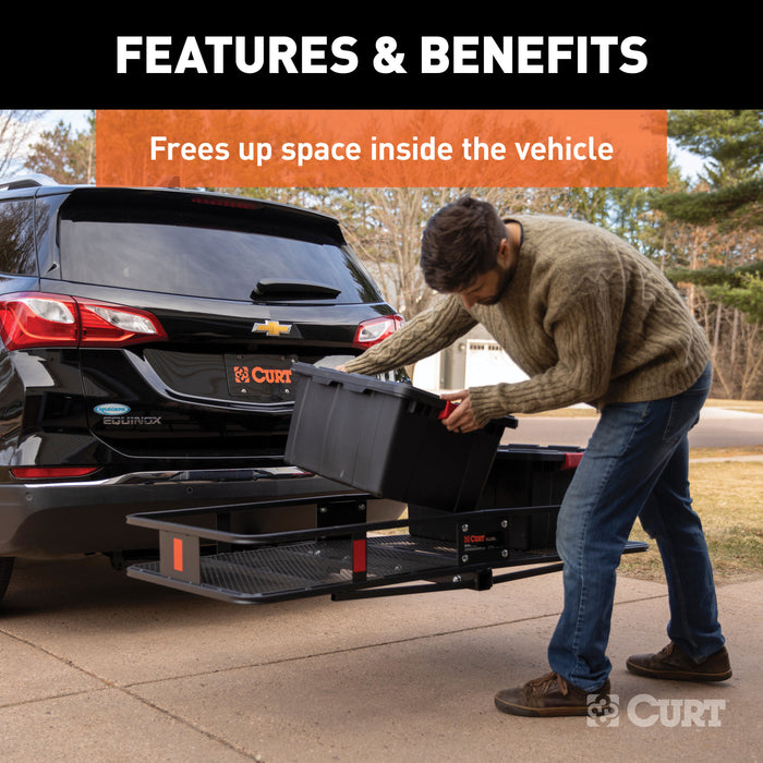 CURT 60 x 20-Inch Basket Hitch Cargo Carrier, 500 lbs Capacity, Black Steel, 2-In Fixed Shank Model 18150