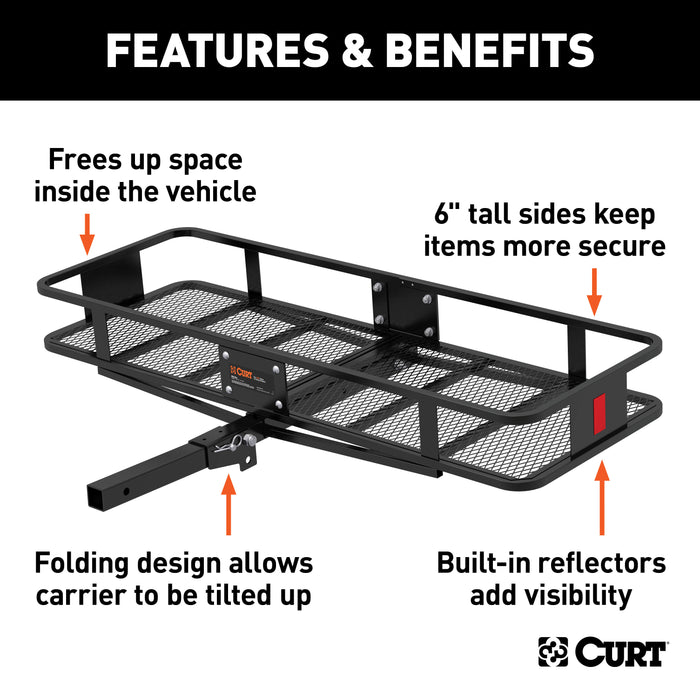 CURT 60 x 20-Inch Basket Hitch Cargo Carrier, 500 lbs Capacity, Black Steel, 2-In Folding Shank Model 18151