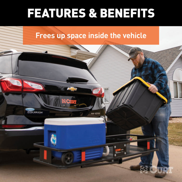 CURT 60 x 20-Inch Basket Hitch Cargo Carrier, 500 lbs Capacity, Black Steel, 2-In Folding Shank Model 18151