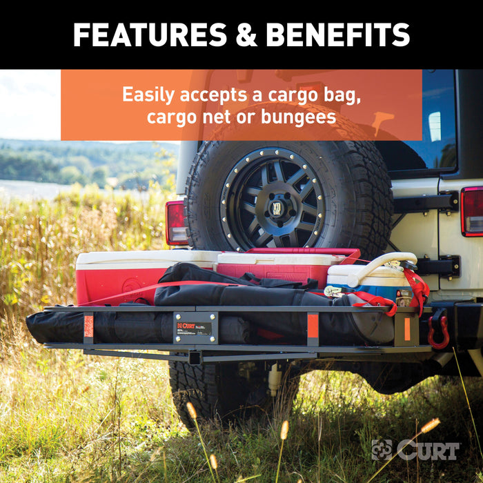 CURT 60 x 20-Inch Basket Hitch Cargo Carrier, 500 lbs Capacity, Black Steel, 2-In Folding Shank Model 18151