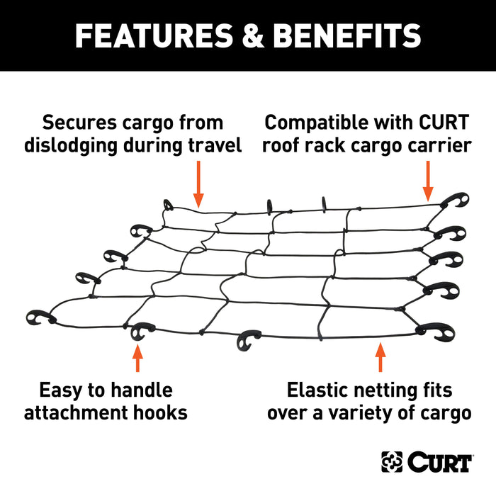 CURT 44 x 38-Inch Elastic Cargo Net with Hooks for Roof Basket