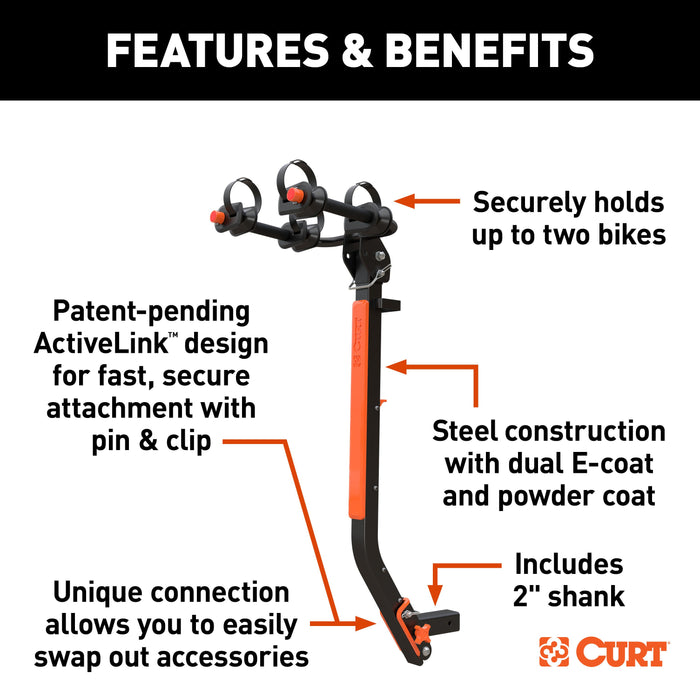 CURT ActiveLink SE Hitch-Mounted Bike Rack, 2 Bikes, 2" Shank Model 18410