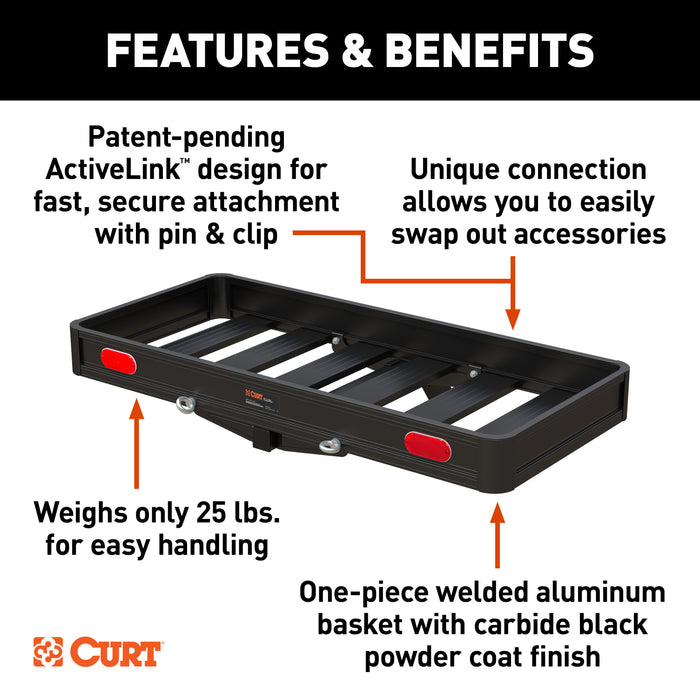 CURT ActiveLink 49" x 22" Aluminum Cargo Carrier, Fits 2" Receiver Model 18415