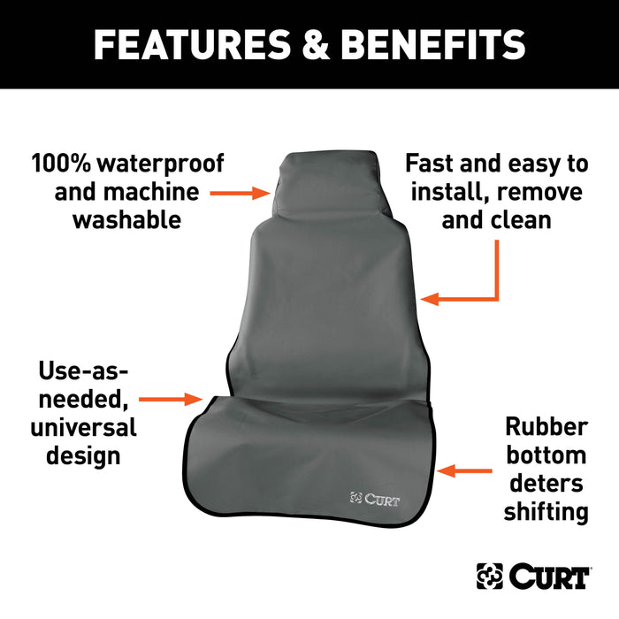 CURT Seat Defender 58-Inch x 23-Inch Grey Waterproof Universal Bucket Car Seat Cover Protector Model 18500