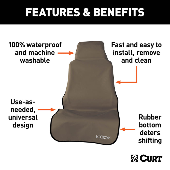CURT Seat Defender 58-Inch x 23-Inch Brown Waterproof Universal Bucket Car Seat Cover Protector Model 18502
