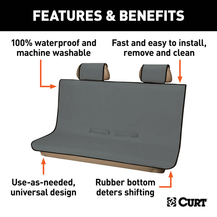 CURT Seat Defender 58-Inch x 55-Inch Grey Waterproof Universal Bench Car Seat Cover Protector Model 18510