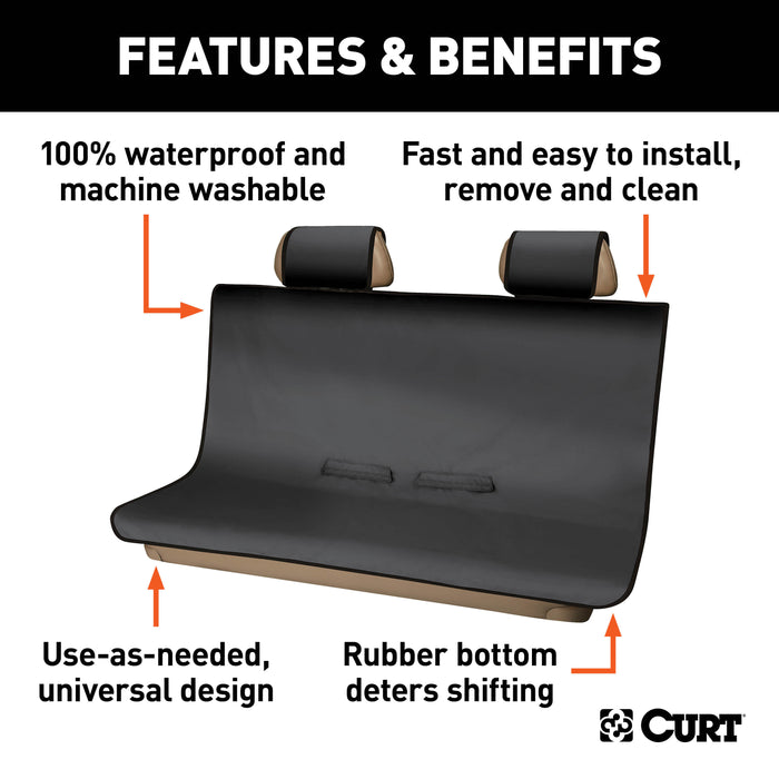 CURT Seat Defender 58-Inch x 55-Inch Black Waterproof Universal Bench Car Seat Cover Protector Model 18511